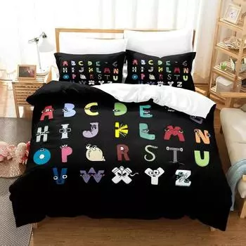 Anime Boys Bedroom Bedding Set Single Twin Full Queen King Size Duvet Cover Alphabet Duvet Cover Bed Set Quilt Cover Pillow US King 264x228cm