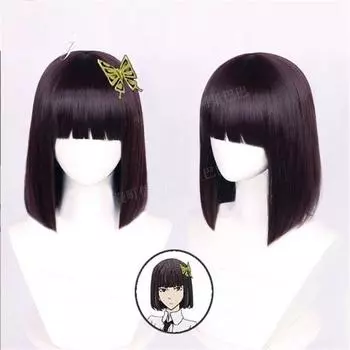 Аниме Bungo Stray Dogs Akiko Yosano Косплей Парик Бабочка Шпилька Короткий Боб Фиолетовые Черные Волосы Термостойкие Парики + Шапочка для Парика One Size