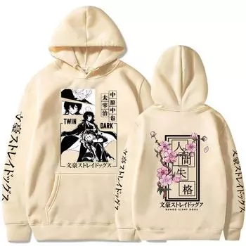 Аниме Bungo Stray Dogs Dazai Osamu Printed Hooded Men Women High Quality Hoodies Comfortable Pullover Harajuku Unisex Sweatshirt XS чёрный