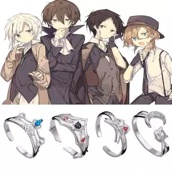Аниме Bungo Stray Dogs Ring Nakahara Chuya Dazai Osamu Ryunosuke Nakajima Atsushi Косплей Унисекс Регулируемые ювелирные кольца Подарки как