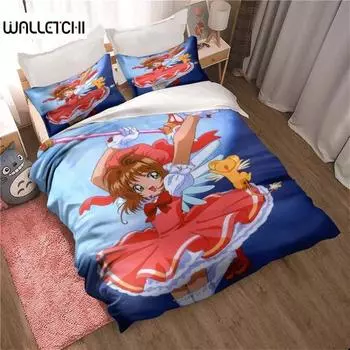 Аниме Cardcaptor Sakura Комплект постельного белья для мальчиков и девочек Twin Queen Size Пододеяльник Наволочка Кровать Дети Взрослые Мода Домашний текстиль Текстиль 135X200cm