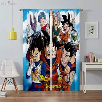 Anime Cartoon Printed Curtains, Polyester Fiber Rod Pocket Curtains, Kids Room, Dormitory Decorative Curtains, Machine Washable, W50X130H(CM)X2PCS&Grommet Top