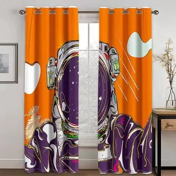Anime Cartoon Space Astronaut High Shading Curtain for Living Room Bedroom Hotel Window Thick Blackout Curtains Various Drape W55 X H120cm X 2&HOOK