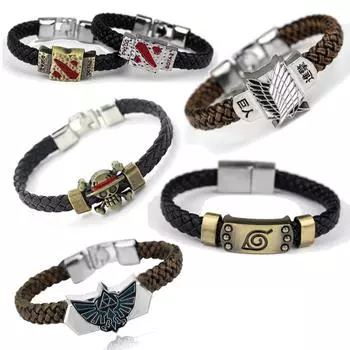 Аниме цельный браслет «Наруто Атака Титанов», винтажный кожаный тканый браслет ручной работы для мужчин и женщин, ювелирные изделия, товары из аниме, подарки