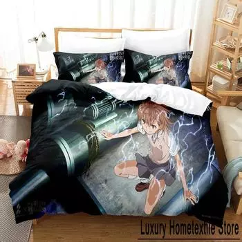 Anime Certain Scientific Railgun Misaka Mikoto Bedding Set Boys Girls Twin Queen Size Duvet Cover Pillowcase Bed Kids Adult 70x133cm 2pcs