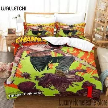 Anime Chainsaw Man Bedding Set Boys Girls Twin Queen King Size Duvet Cover Pillowcase Bed boys Adult Home Textileextile EU Single 135x200cm