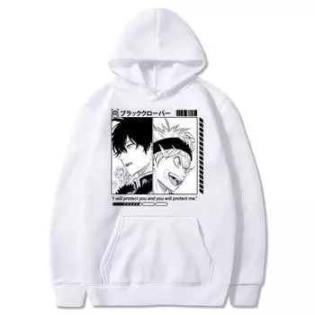 Аниме Черный клевер Аста и Юно Графический принт с капюшоном Мужчины Женщины Манга Толстовки Свободный Повседневный свитшот Harajuku Мужской пуловер XS чёрный