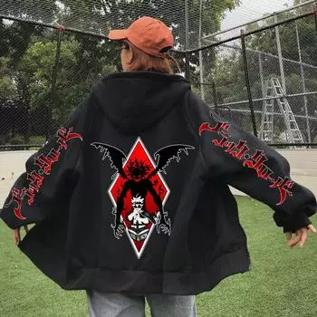 Аниме «Черный клевер Аста», осенние толстовки на молнии, пальто, японский подарок с длинными рукавами, унисекс, модный уличный стиль, с мультяшным капюшоном S чёрный
