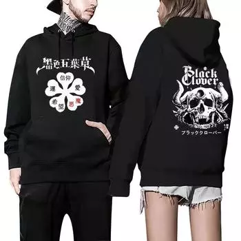 Аниме Черный Клевер Логотип Печать Капюшон Мужчины Женщины Модные Толстовки Классические Простые Уличные Harajuku Толстовка Унисекс Пуловер XS чёрный