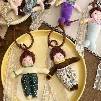 Anime Chubby Doll Key Chain Bag Pendant Plush Bag Charms Curled Mermaid Pendant Hanging Accessory Style A