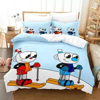 Аниме Cuphead Mugman Комплект постельного белья для мальчиков и девочек Twin Queen Size Пододеяльник Наволочка Кровать Дети Взрослые Мода Домашний текстиль Текстиль EU Single 135x200cm