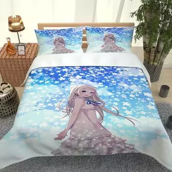 Anime Cute Pretty Girl Printed Polyester Bedding Set 3D Quilt Duvet Cover Pillowcase Kids Bed Comfortable Bed Set Twin King W90xL190cm