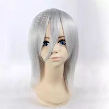 Аниме D.Gray-man Косплей Аллен Уокер Косплей Парик Короткие Серебряные Термостойкие Синтетические Волосы Парики + Шапочка для Парика One Size