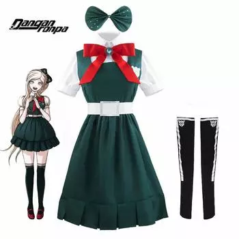 Аниме Danganronpa 2 Despair Sonia Nevermind платье для косплея женский вечерние костюм на Хэллоуин JK школьная форма полный комплект XS&Danganronpa 2 зелёный