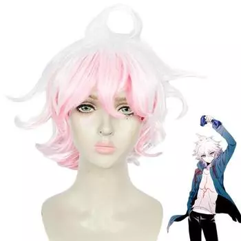 Аниме Danganronpa Dangan Ronpa Nagito Komaeda Косплей Парик Короткий Градиент Белый Розовый Вьющиеся Жаропрочные Синтетические Волосы Парик One Size розовый