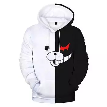 Аниме Danganronpa Monokuma Black White Bear 3D Hooded Streatwear Косплей Женщины Мужчины Повседневная толстовка с капюшоном Куртка Пальто Топ S