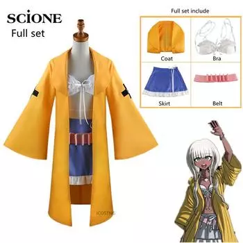 Аниме Danganronpa V3 Angie Yonaga Косплей Костюм Длинный парик Топ Юбка Тренч Хэллоуин Рождественский костюм для вечеринки Сексуальная девушка для женщин S