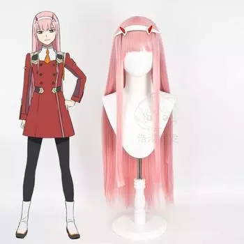 Аниме DARLING In The FRANXX 02 ZERO TWO Длинный парик Косплей Парик Ролевая игра Розовый цвет Cos парик + головной убор