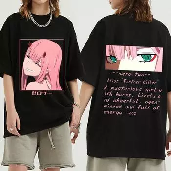 Аниме Darling In The Franxx футболка для мужчин и женщин модная повседневная уютная футболка с коротким рукавом Harajuku Zero Two футболки большого размера уличная одежда S чёрный
