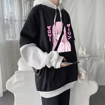 Аниме Darling in the FranXX Zero Two мужские толстовки с кавайным принтом хип-хоп модные зимние мужские и женские свободные теплые толстовки большого размера S чёрный