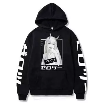 Аниме Darling In The Franxx Zero Two Hoodies Men Casual Harajuku Streetwear Pullover Autumn Y2K Oversize Hooded Sweatshirt Tops S бежевый