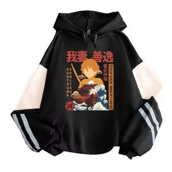 Аниме Demon Slayer Agatsuma Zenitsu Толстовки с капюшоном с принтом для мужчин и женщин Kimetsu No Yaiba Толстовка Harajuku Унисекс Уличная одежда XS хаки