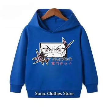 Аниме Demon Slayer Детские толстовки с капюшоном Повседневные для девочек и мальчиков 3-12 лет Дети Черное пальто Весна Осень Модные толстовки Костюм 100