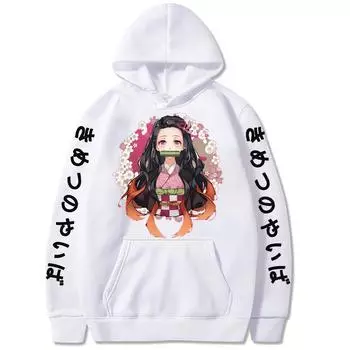 Аниме Demon Slayer Kamado Nezuko Kawaii принт с капюшоном для мужчин и женщин Kimetsu No Yaiba толстовки плюс размер толстовка Harajuku уличная одежда XS чёрный