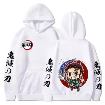 Anime Demon Slayer Kamado Tanjirou Cute Print Hooded Men Women Casual Hoodies Kimetsu No Yaiba Sweatshirt Harajuku Streetwear XS чёрный