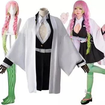 Аниме Demon Slayer Kanroji Mitsuri Косплей Костюм Женский Кимоно Хэллоуин Карнавал Парик Костюм Для Вечеринки 4XS/120cm