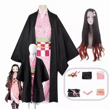 Аниме Demon Slayer Kimetsu No Yaiba Kamado Nezuko Кимоно Косплей Костюм Одежда Full Set-3XL розовый
