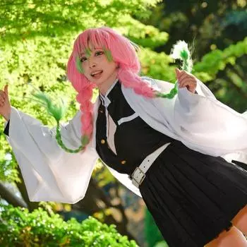 Аниме Demon Slayer Kimetsu no Yaiba Kanroji Mitsuri Косплей Костюм Женское сексуальное платье-кимоно парик XS/150cm