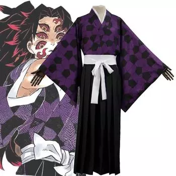 Аниме Demon Slayer Kimetsu No Yaiba Kokushibo Косплей Костюм Кимоно с принтом Униформа Рубашка Хэллоуин Карнавальный костюм для вечеринки S