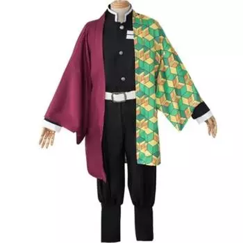 Аниме Demon Slayer Kimetsu No Yaiba Tomioka Giyuu Косплей Костюм Парик Кимоно Для Взрослых Вечеринка Хэллоуин S бежевый