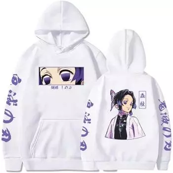 Аниме Demon Slayer Kochou Shinobu Графический принт с капюшоном Мужские и женские толстовки Повседневная свободная уличная одежда Harajuku Унисекс Толстовка XS чёрный