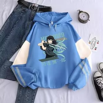 Anime Demon Slayer Men s Hoodie Japanese Styles Unisex Harajuku Pullover Kimetsu no Yaiba Tokitou Muichirou Graphic Sweatshirts XS белый