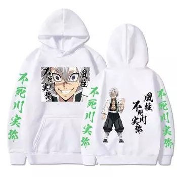 Аниме Demon Slayer Shinazugawa Sanemi графический принт с капюшоном для мужчин и женщин Kimetsu No Yaiba толстовки Harajuku унисекс толстовка XS чёрный