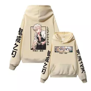 Аниме Demon Slayer Shinazugawa Sanemi Print Hooded Men Women Hoodies Casual Loose Pullover Harajuku Unisex Sweatshirt Tops XS чёрный