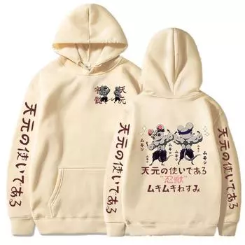 Аниме Demon Slayer Uzui Tengen Print Hoodie Funny Manga Muscular Ninja Mice Muki Muki Gym Hoodies Men Women Oversize Sweatshirt XS чёрный