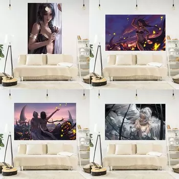 Аниме Девушка Настенный Декор Для Дома Гобелен Офис Гостиная Гобелен 100x75cm