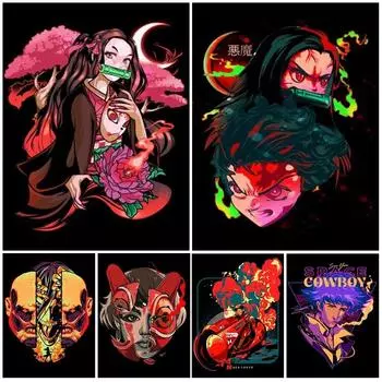 Аниме девушка японский ковбой настенная живопись на холсте настенные панно для гостиной постеры и принты домашний декор без рамки 21*30cm