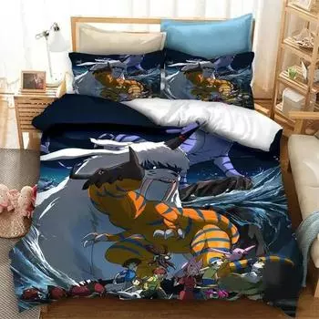 Anime Digimon Adventure Bedding Set Boys Girls Twin Queen Size Duvet Cover Pillowcase Bed Boys Adult Fashion Home Textileextile EU single(135x200cm)