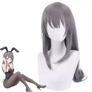 Аниме, длинный парик 80 см, косплей, костюм Sakurajima Mai, не мечтает о кролике для девочек, семпай, женские термостойкие парики из синтетических волос 80CM серебряный
