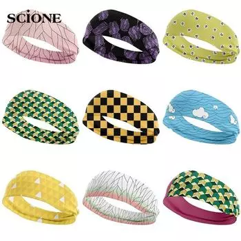 Аниме для мужчин и женщин, лезвие убийцы демонов, спортивная повязка на голову, эластичная повязка на голову из молочного шелка, аксессуары для волос