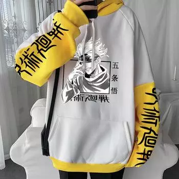 Аниме дзюдзюцу кайсэн годзё сатору графический принт с капюшоном для мужчин и женщин повседневные свободные толстовки с капюшоном манга уличная одежда харадзюку унисекс толстовка XS чёрный