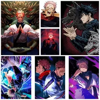 Аниме Дзюдзюцу Кайсен Плакаты Эстетическая Белая Бумага Сатору Годзё Нобара Кугисаки Плакат Настенная Живопись Исследование Домашний Декор Комната Бар Украшения Картины 30x21cm
