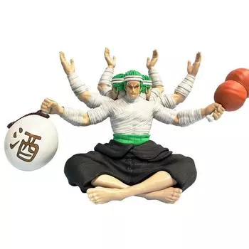 Anime Figure Gk Three-headed And Six-armed Roronoa Zoro Bandage Wine Meat Doll Model Desktop Decoration Toy Gif