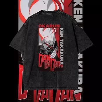 Аниме футболка Dandadan для мужчин и женщин Окарун и Момо Хлопковые топы Летняя винтажная выстиранная мужская футболка Одежда S