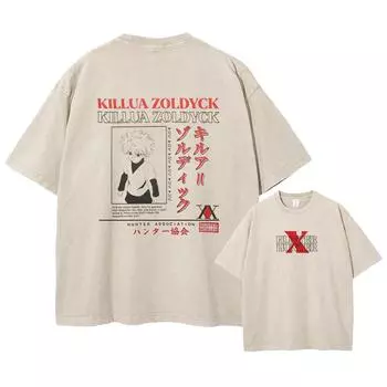 Аниме Футболка Hunter x Hunter Винтажная стирка Призрачная труппа Футболки Оверсайз Уличная одежда Манга Хролло Люцифер Топы S