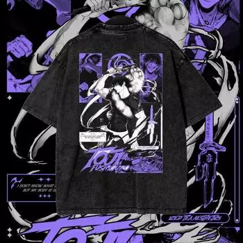 Аниме-футболка Jujutsu Kaisen для мужчин и женщин Мегуми Фушигуро Летняя винтажная выстиранная Y2K Мужская футболка Хлопковые топы S